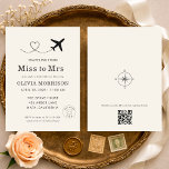 Invitación Traveling From Miss to Mrs QR Code Bridal Shower<br><div class="desc">Traveling From Miss to Mrs bridal shower invitation designed with a chic travel inspired theme to celebrate the brides next adventure. Features a registry QR code only, allowing guests to easily access gift information without RSVP wording. Perfect for destination themed bridal showers, travel lovers, and modern pre wedding celebrations. Editable...</div>