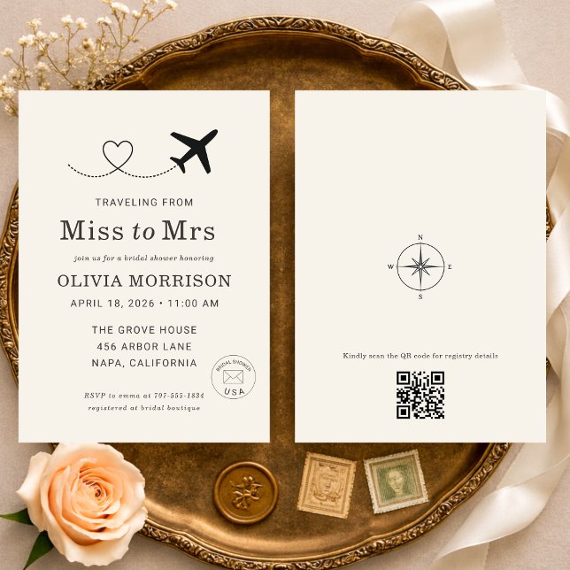 Invitación Traveling From Miss to Mrs QR Code Bridal Shower (Subido por el creador)