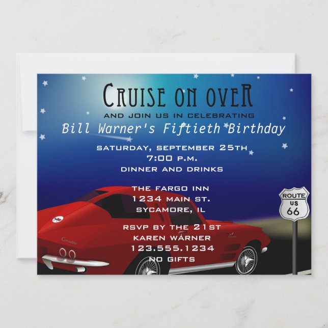 Invitación Travesía clásica del coche encendido sobre la (Anverso)