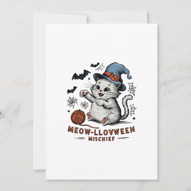 Invitación Travesuras de Meow-lloween (Anverso)