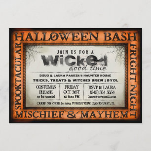 Invitación Travieso del naranja del golpe de Halloween y