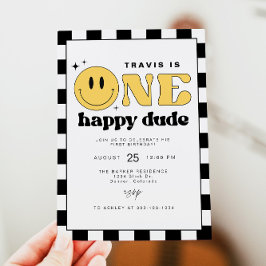 Invitación TRAVIS One Happy Dude Smile Face First Birday