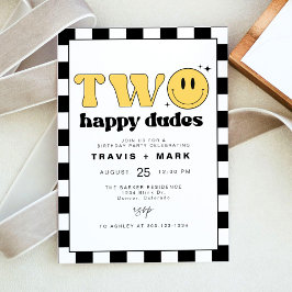 Invitación TRAVIS Two Happy Dudes Smile Face First Birday