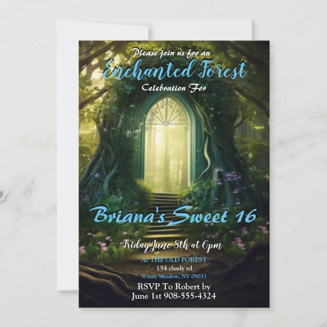 Invitación Trayectoria de arcos de bosque encantado 16 Invita (Anverso)