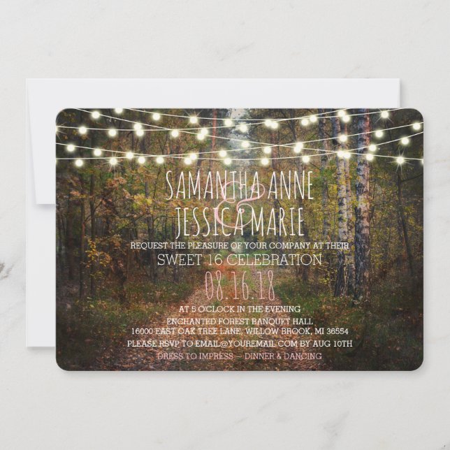 Invitación Trayectoria de bosque encantada TWINS Celebración  (Anverso)