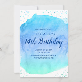 Invitación Trazos de acuarela de rubor azul con brillo dorado