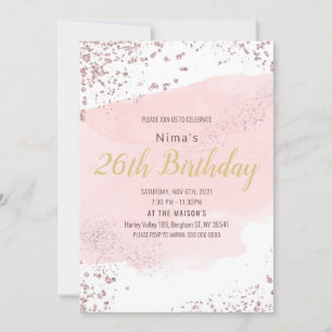 Invitación Trazos de acuarela de rubor rosa con brillo