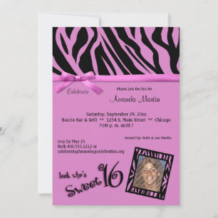 Invitación Trazos De Cebra Rosada Y Negra Calientes Dulce 16 