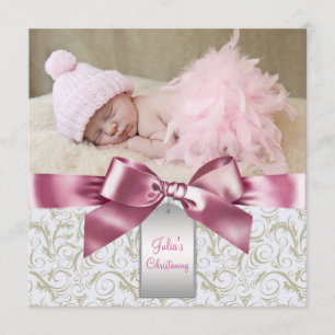 Invitación Trazos de marfil rosa para niña foto bautizo
