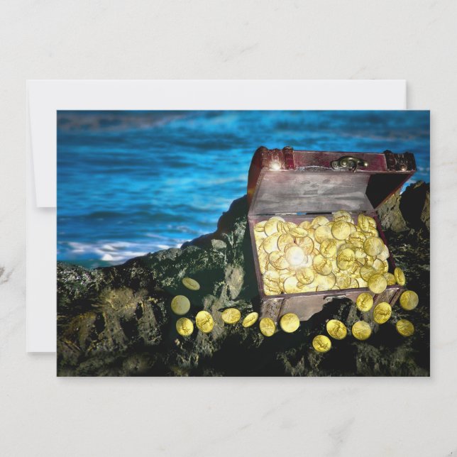 Invitación Treasure Chest of Gold en las rocas (Anverso)