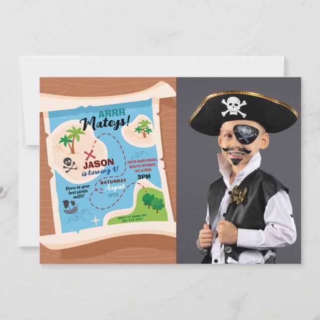 Invitación Treasure Map Pirate Birday Party Ship Photo (Anverso)
