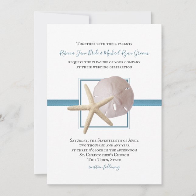 Invitación Treasures de la playa de Ocean Beach Wedding (Anverso)
