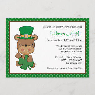 Invitación Trébol Baby Shower del oso del día de St Patrick