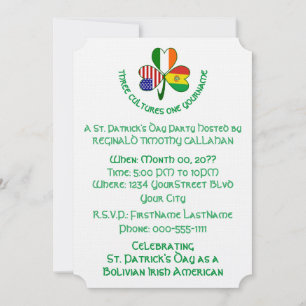 Invitación Trébol banderas de Bolivia Irlanda EE. UU.