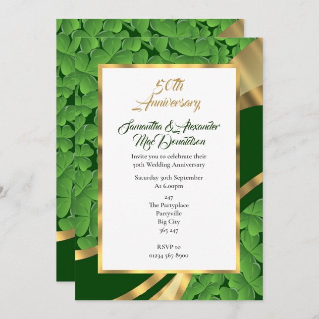 Invitación Trebol irlandés 50 aniversario de bodas (Anverso / Reverso)