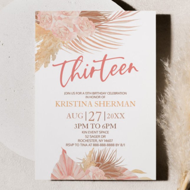 Invitación Trece Boho Pink Floral 13 cumpleaños (Subido por el creador)