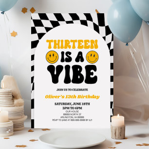 Invitación Trece es una Vibe Retro Primera Fiesta de Cumpleañ