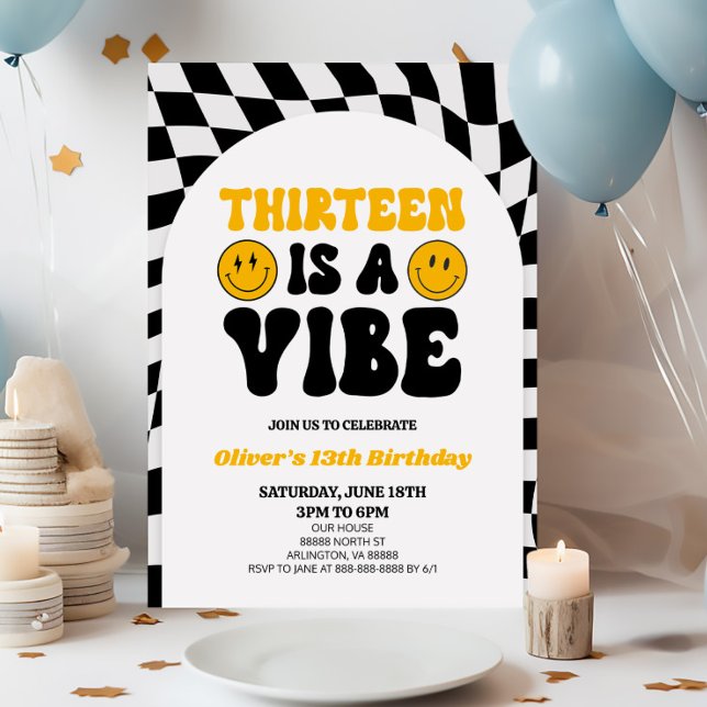 Invitación Trece es una Vibe Retro Primera Fiesta de Cumpleañ (Subido por el creador)
