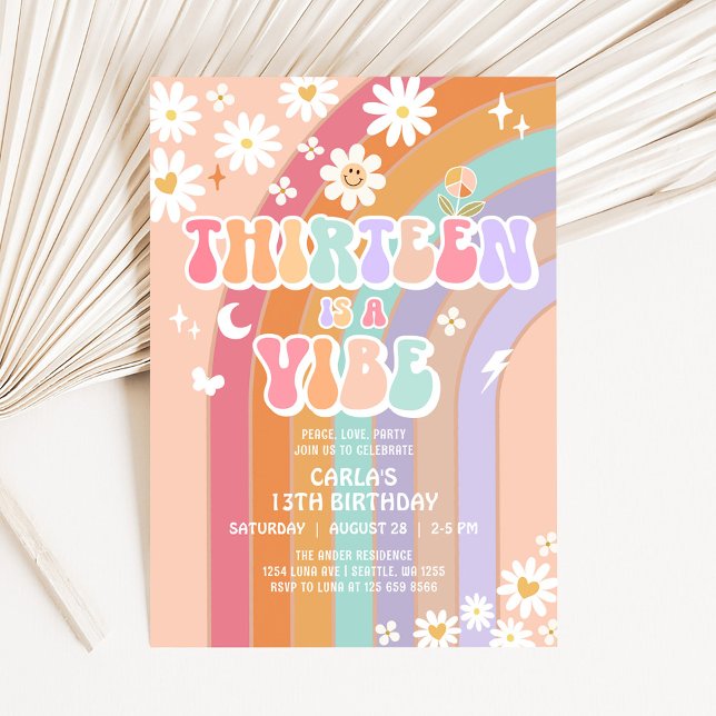 Invitación TRECE es una Vibra Daisy Groovy Cumpleaños 13 (Subido por el creador)