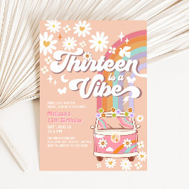 Invitación TRECE es una Vibra Divertida Daisy Arcoíris Cumple