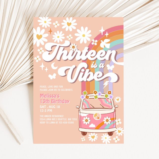 Invitación TRECE es una Vibra Divertida Daisy Arcoíris Cumple (Subido por el creador)