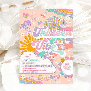 Invitación Trece Es Una Vibra Sol Arcoíris Disco Cumpleaños 1