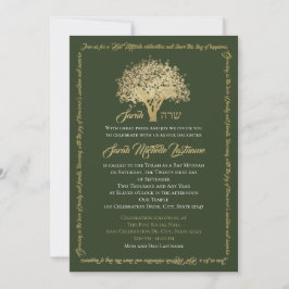 Invitación Tree Bat Mitzvah Golden Star of David Invitation