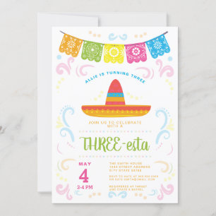 Invitación TREE-esta, pizarra colorida de tercer cumpleaños
