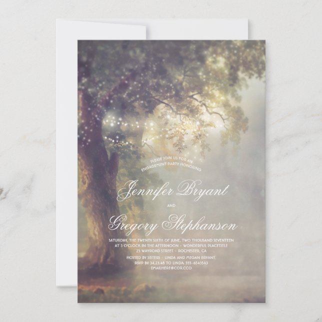 Invitación Tree Lights Rustic Country Engagement Party (Anverso)