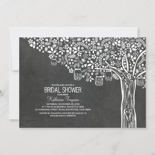 Invitación Tree Mason Jar Lights Chalkboard Brillante Shower (Anverso)