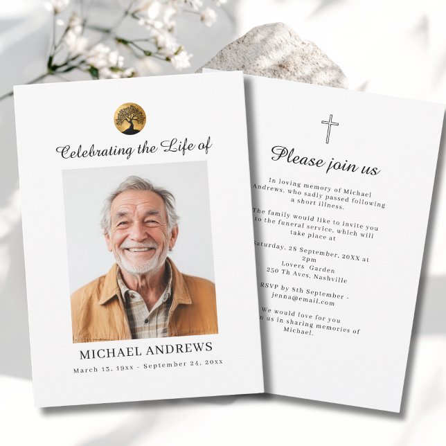 Invitación Tree of Life - Celebration of Life Funeral Photo  (Tree of Life - Celebration of Life  Funeral Photo Cross Invitation)