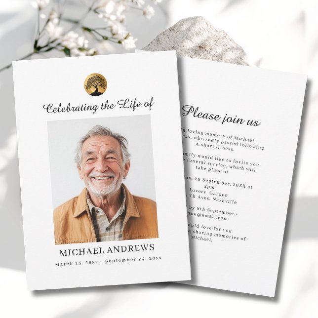 Invitación Tree of Life - Celebration of Life Funeral Photo  (Tree of Life - Celebration of Life Funeral Photo White Invitation - Print & Instant Download.)