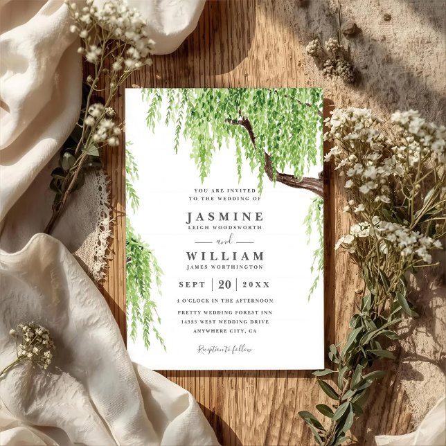 Invitación Tree Weeping Willow Rustic Budget QR Code Wedding (Subido por el creador)