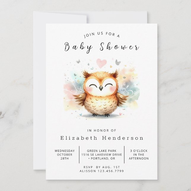 Invitación Trees Digital Owl Baby Shower (Anverso)