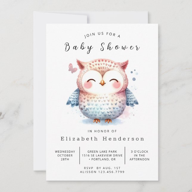 Invitación Trees Online Owl Baby Shower (Anverso)