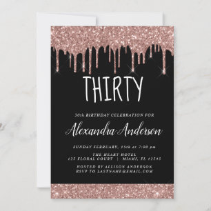 Invitación Treinta - 30.º Rosa Purpurina Dorado Nacimiento Ne