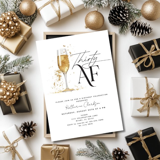 Invitación Treinta AF Champagne Black and Gold 30 Cumpleaños (Subido por el creador)
