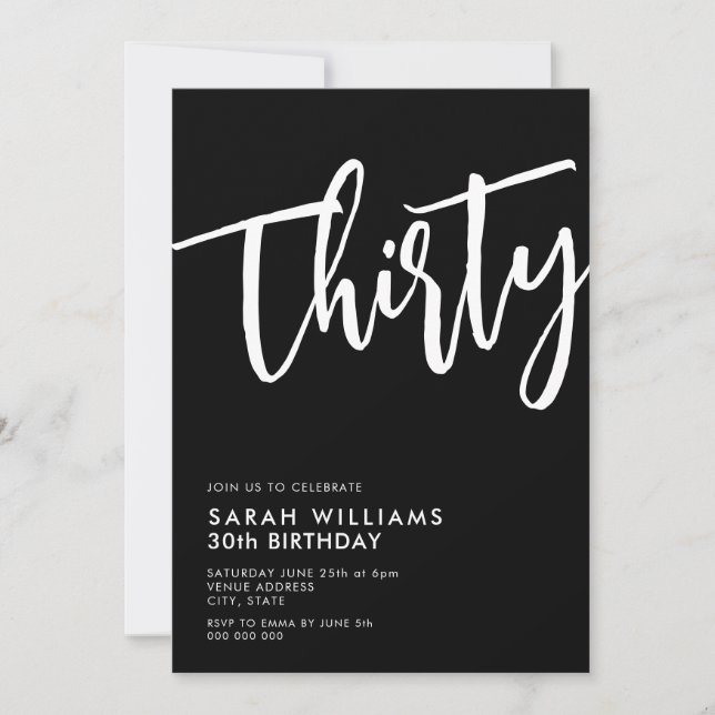 Invitación Treinta años modernos en blanco y negro 30 (Anverso)