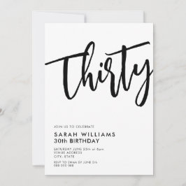 Invitación Treinta años modernos en blanco y negro 30