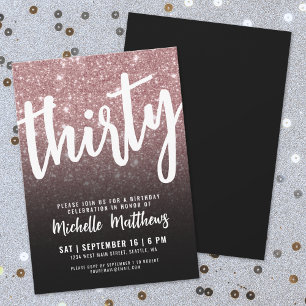 Invitación Treinta Black Rose Gold 30 Cumpleaños