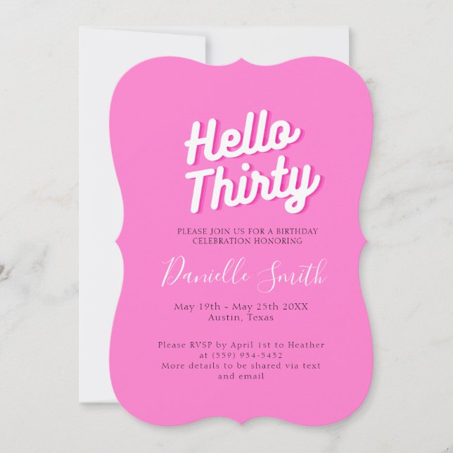 Invitación Treinta Celebración de Cumpleaños Hot Pink (Anverso)