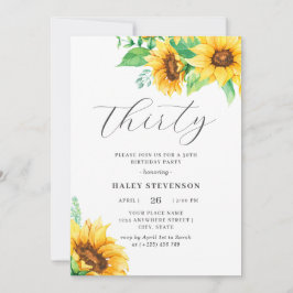 Invitación Treinta Chic Floral de Girasoles Amarillos Cumplea