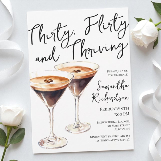 Invitación Treinta, Coqueta y Próspera Cóctel Cumpleaños 30 (Thirty Flirty and Thriving Cocktail 30th Birthday Invitation
)