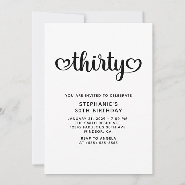 Invitación Treinta Corazones Cutos Script 30 cumpleaños (Anverso)