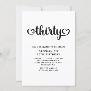 Invitación Treinta Corazones Cutos Script 30 cumpleaños
