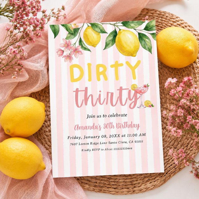 Invitación Treinta Cumpleaños 30 Frescamente Sucio Limón Rosa (Subido por el creador)