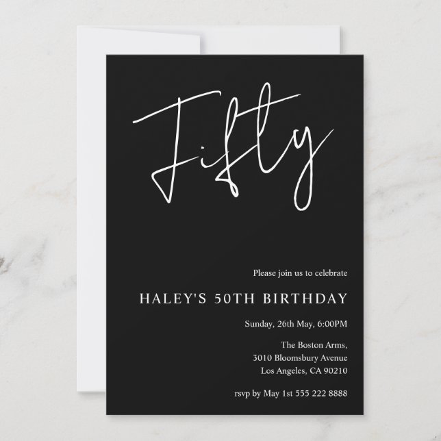 Invitación Treinta Cumpleaños 50 Moderno Simple Negro (Anverso)