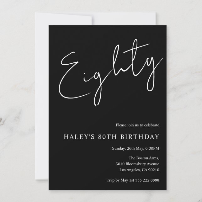 Invitación Treinta Cumpleaños 80 Modernos Simples Negros (Anverso)