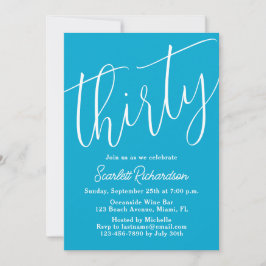 Invitación Treinta escritura moderna Aqua Blue 30 Fiesta de c