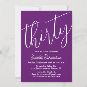Invitación Treinta escritura moderna Otoño Morado 30 cumpleañ